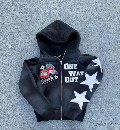 Embroidery Zipper Hoodie black / S hoodies-241228