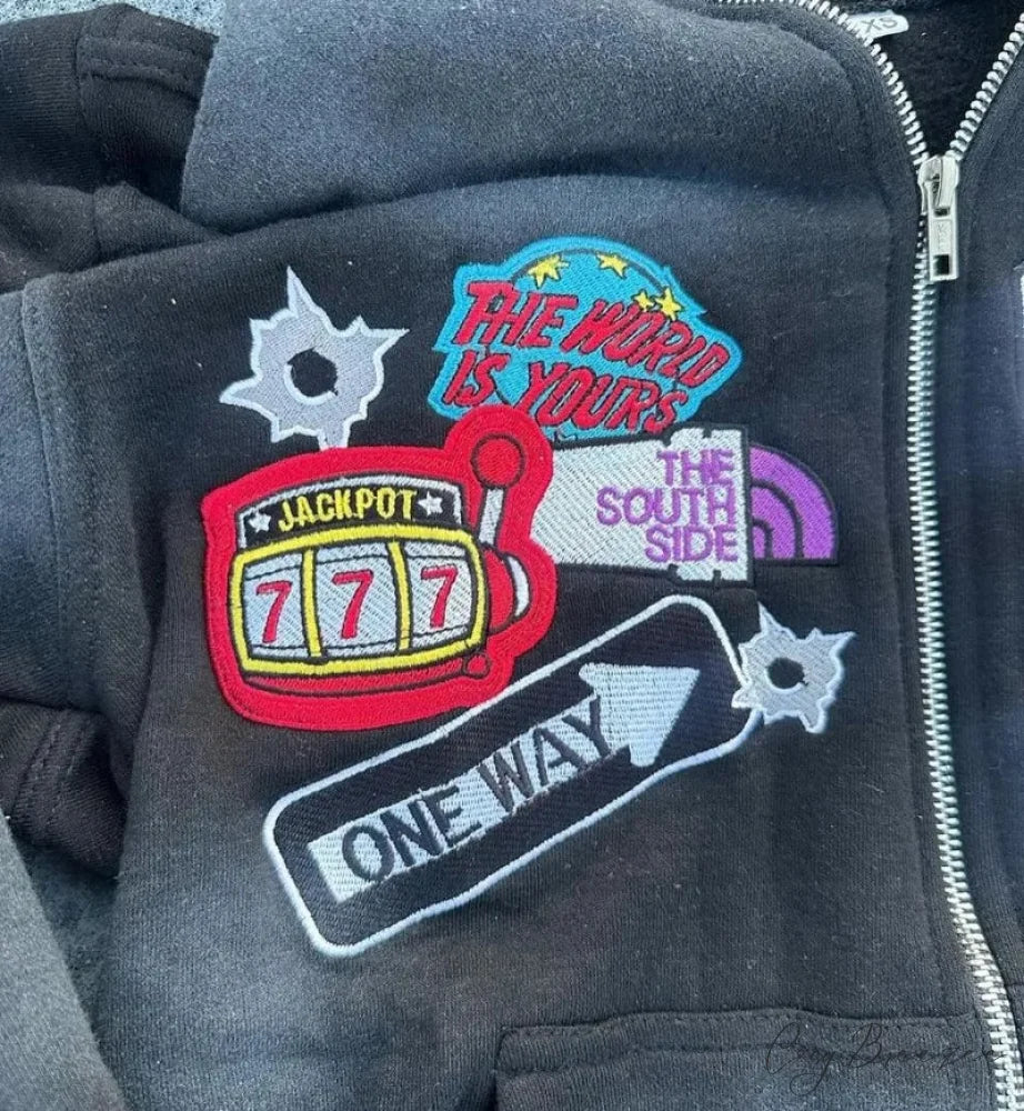 Embroidery Zipper Hoodie hoodies-241228
