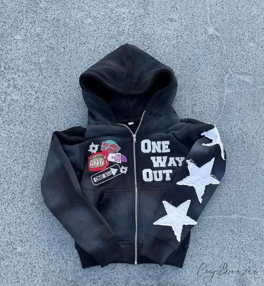 Embroidery Zipper Hoodie hoodies-241228