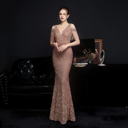 Emery sequined Stylish fringed fishtail dress GOLD / XS