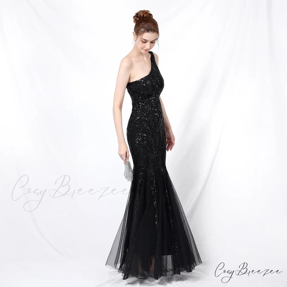Emily formal one-shoulder Charming sequined mesh fishtail dress GOLD / XS