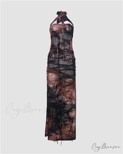 Enchanting Koia Stylish Slit Maxi Dress Brown / XS