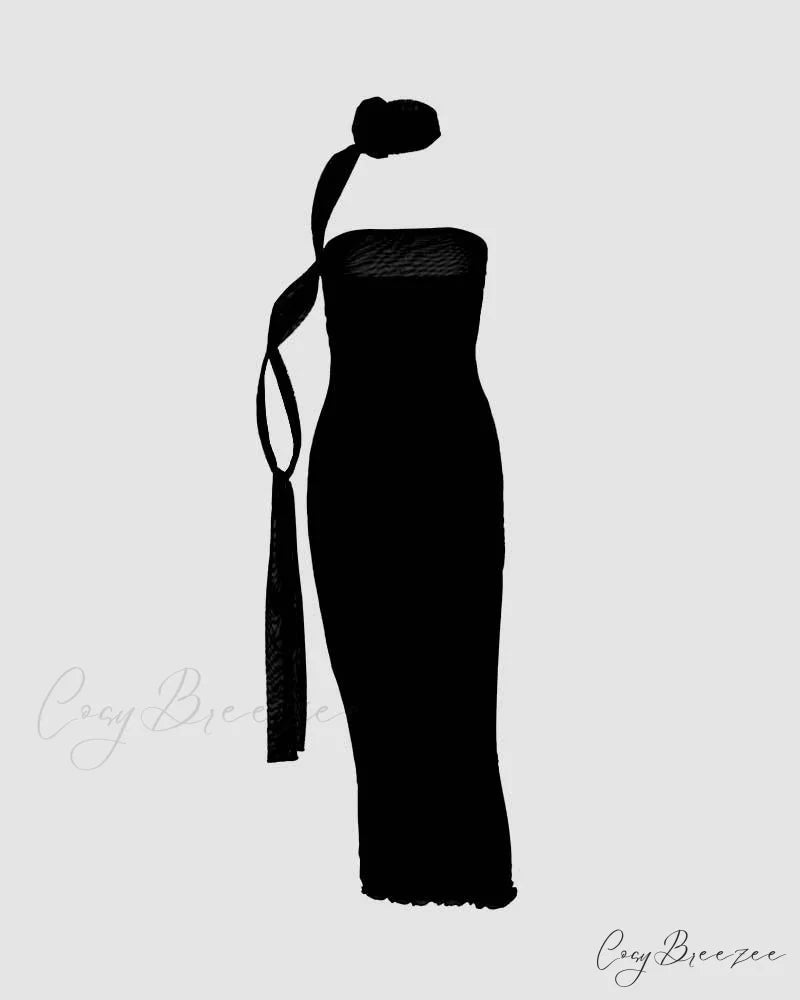 Esadora Flora Neckpiece Charming Maxi Tube Dress Black / XS
