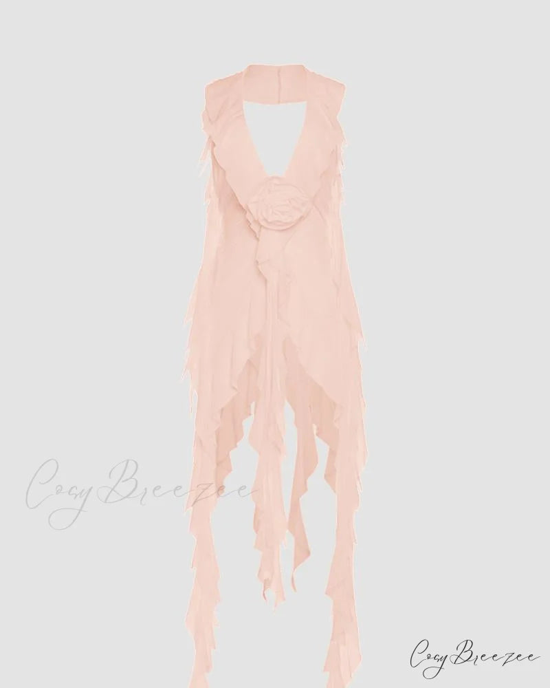 Ethereal Ruffle Stylish Tie Cover Up Beige / XS