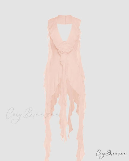 Ethereal Ruffle Stylish Tie Cover Up Beige / XS