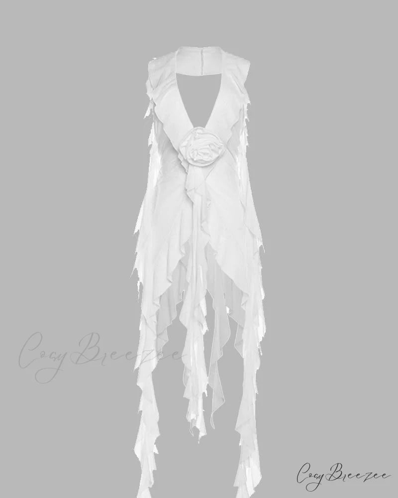 Ethereal Ruffle Stylish Tie Cover Up White / XS