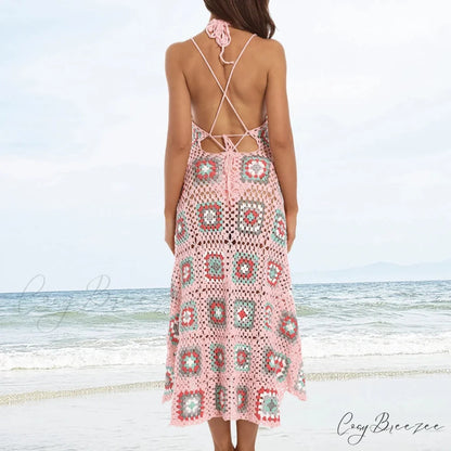 Ethnic Pattern Knitted Crochet Boho Dress bohodress-250126