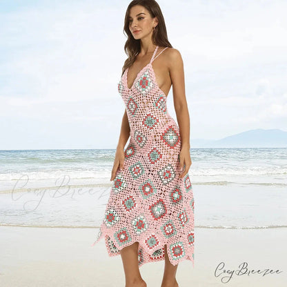 Ethnic Pattern Knitted Crochet Boho Dress bohodress-250126