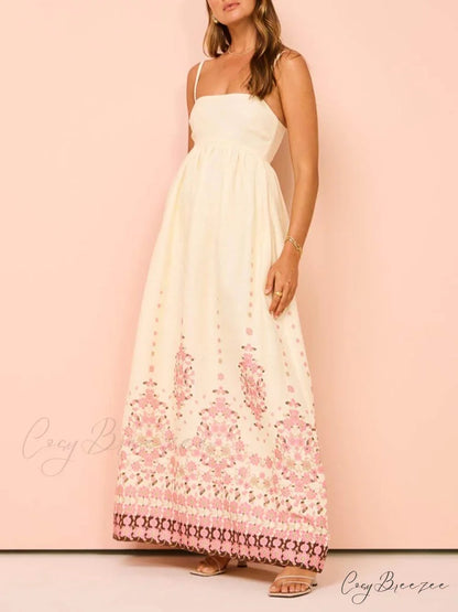 Ethnic Print Halter Charming Cream Extra Maxi Dress