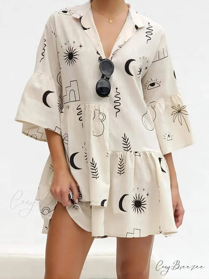 Ethnic Style Loose Charming Shirt Short Dress Black / S