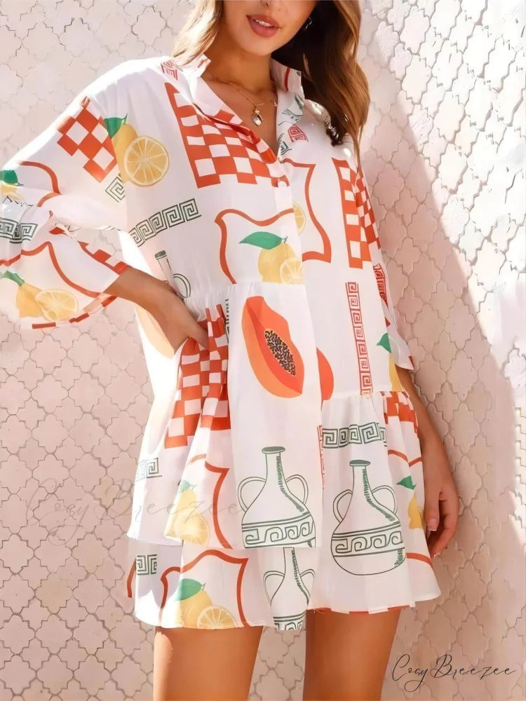 Ethnic Style Loose Charming Shirt Short Dress Orange / S