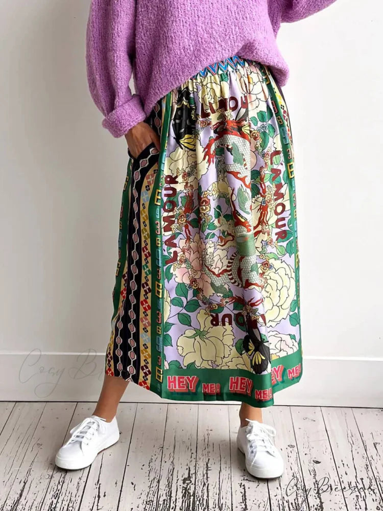 Ethnic Style Personalized Graffiti Graceful Casual Satin Print Skirt