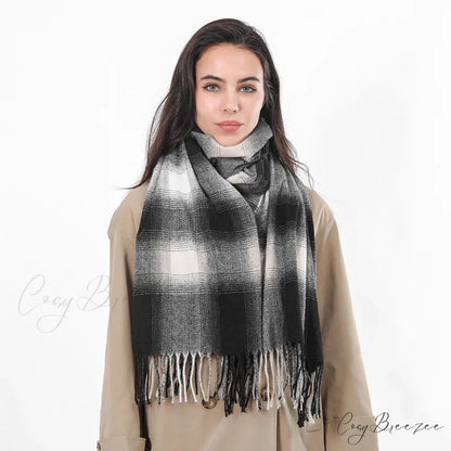 Europe Gradient Plaid Acrylic Cashmere Long Muffler Scarf black / L200cm W84cm
