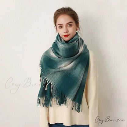 Europe Gradient Plaid Acrylic Cashmere Long Muffler Scarf dark seagreen / L200cm W84cm