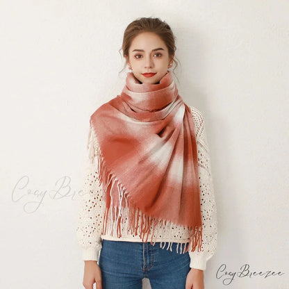 Europe Gradient Plaid Acrylic Cashmere Long Muffler Scarf orange white / L200cm W84cm