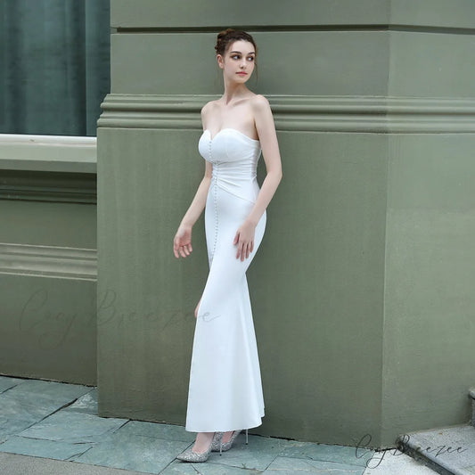 Evelyn strapless Stylish slit wrap dress WHITE / S