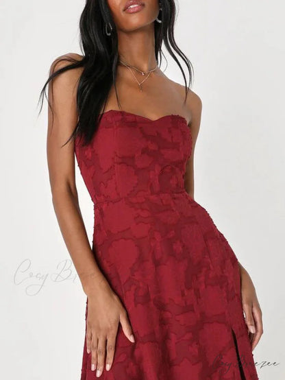 Evening Gown Strapless Slim Graceful Fit Slit Maxi Dress
