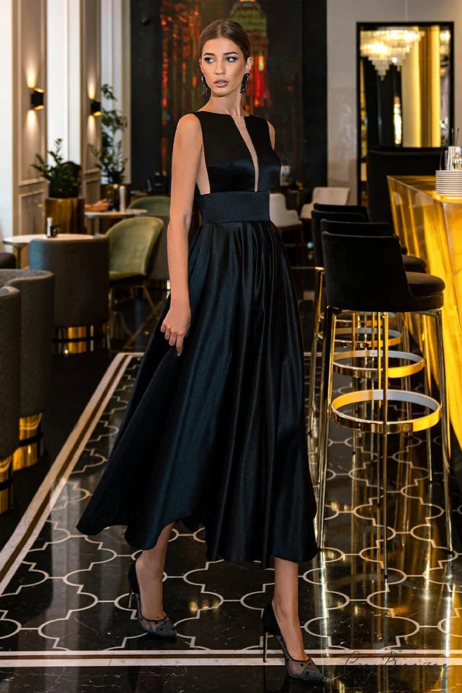 Evening Spotlight Satin Trendy Sleeveless Midi Dress Black / 2