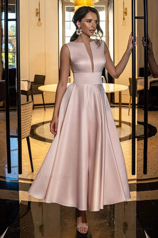 Evening Spotlight Satin Trendy Sleeveless Midi Dress Blush / 2
