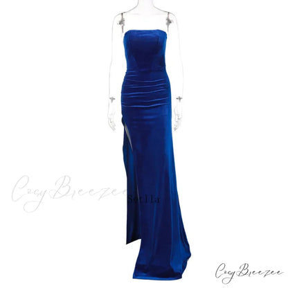 Evening Velvet Black Strapless Sleeveless Sexy Club Midi Dress