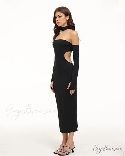 Eventide Horizon Tube Charming Halter Dress with Gloves