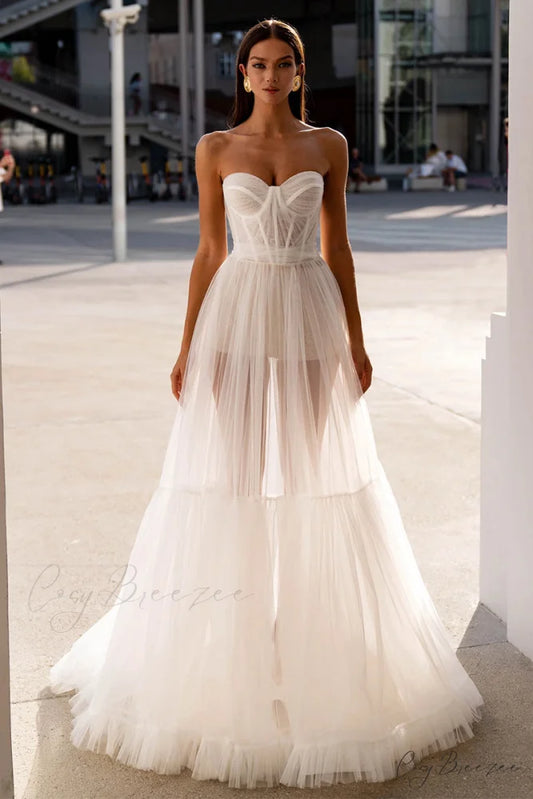 Everlasting Love Strapless Trendy A-Line Sheer Wedding Dress Ivory / 2