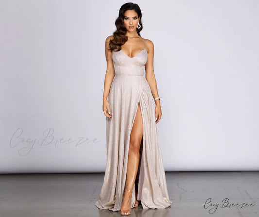Everly A-Line Stylish Glitter Formal Dress NATURAL / XS