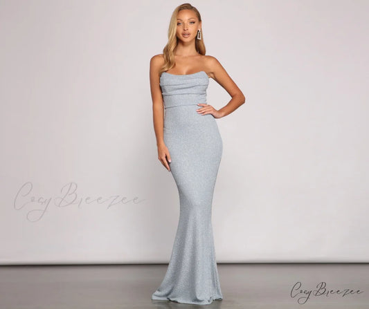 Everly Formal Sleeveless Charming Glitter Mermaid Dress BLUE / S