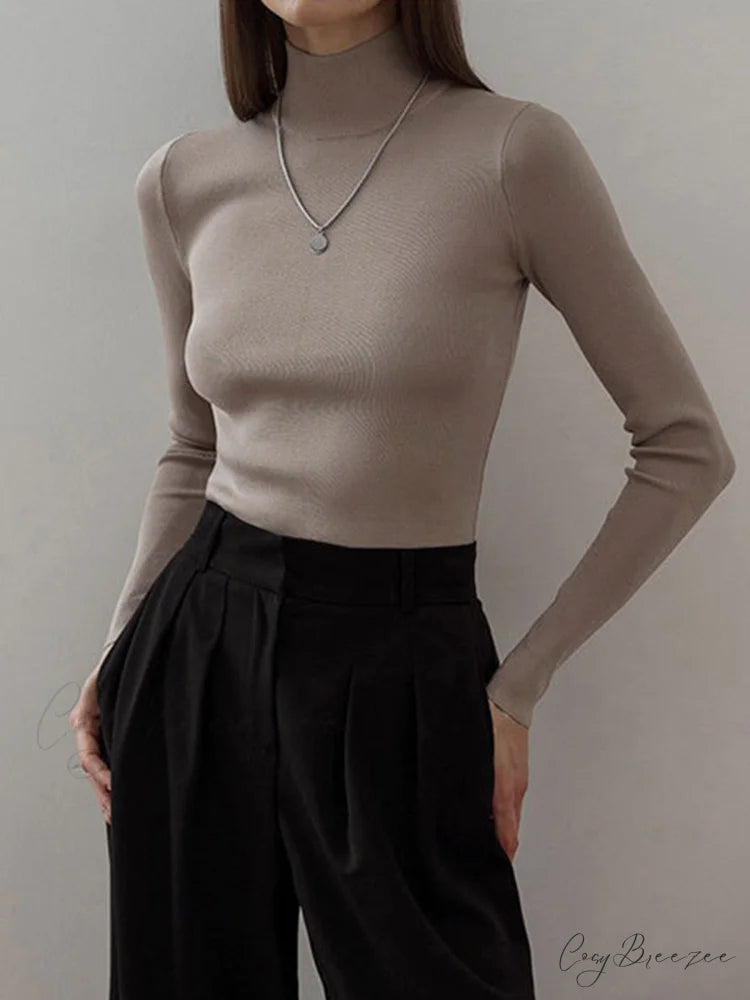 Everyday Long Graceful Sleeve Knit Top Camel / XS
