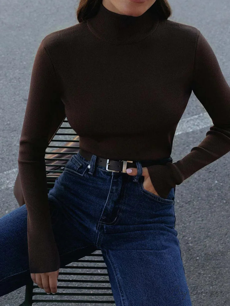Everyday Long Graceful Sleeve Knit Top Dark Brown / XS