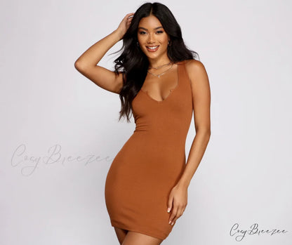Everyday Slay Ribbed Charming Knit Mini Dress MOCHA / XS