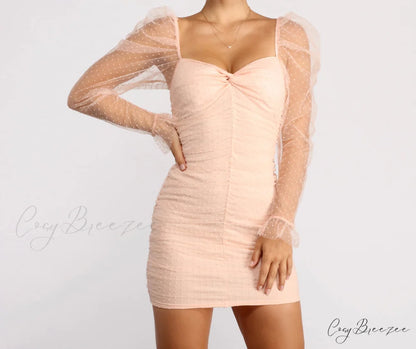 Everyone’s Sweetheart Puff Charming Sleeve Mini Dress PEACH / S