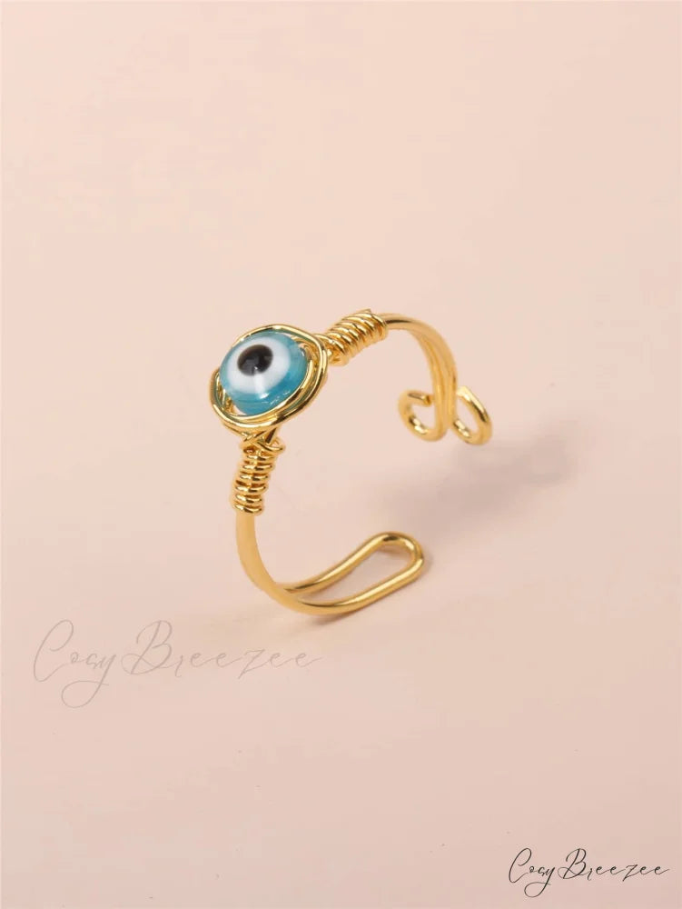 Evil Eye Decor Cuff Ring Baby Blue / one-size