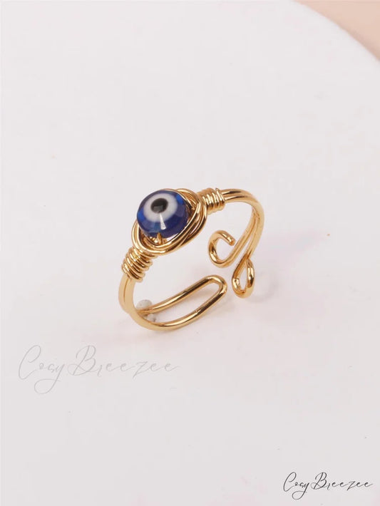Evil Eye Decor Cuff Ring Yellow Gold / one-size