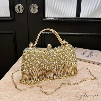 Exquisite Diamonds Gold Silver Hasp Chain Clutch Bag Gold clutchbag-250126
