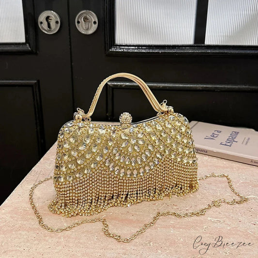 Exquisite Diamonds Gold Silver Hasp Chain Clutch Bag Gold clutchbag-250126