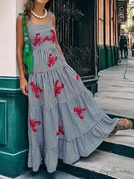 Exquisite Embroidered Holiday Charming Camisole Midi Dress Blue / S