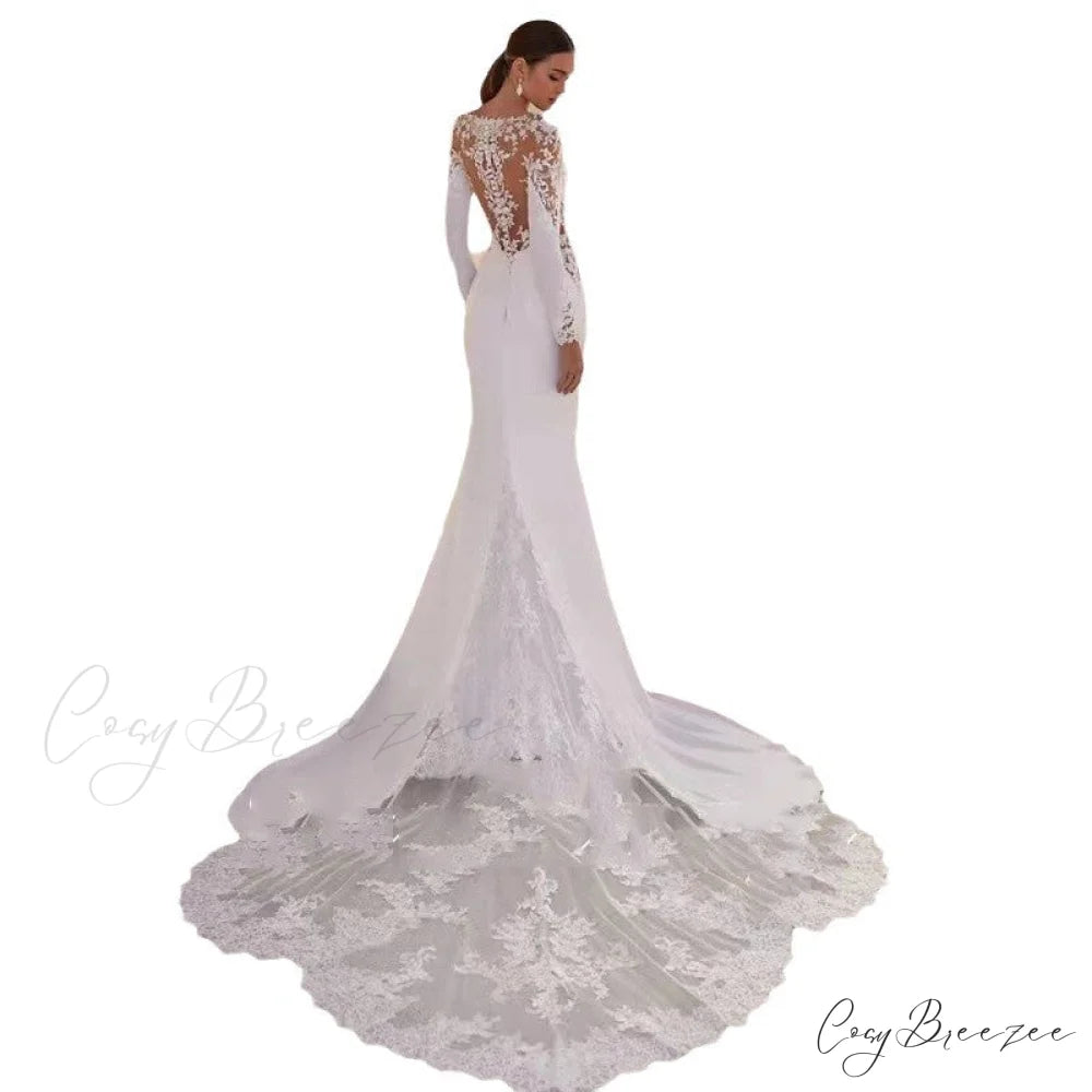Extended Sleeve Decorated Seaside Marriage Gown weddingdress-250223