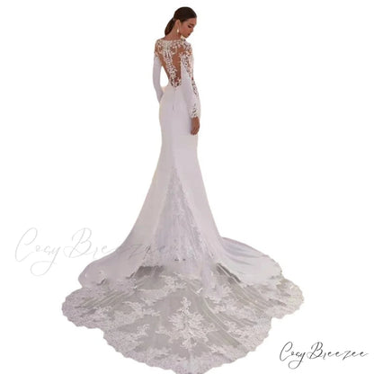 Extended Sleeve Decorated Seaside Marriage Gown weddingdress-250223