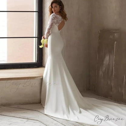 Extended Sleeve U-Neck Mermaid Bridal Dress weddingdress-250223