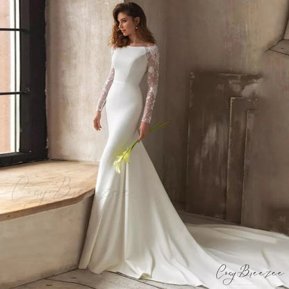 Extended Sleeve U-Neck Mermaid Bridal Dress weddingdress-250223