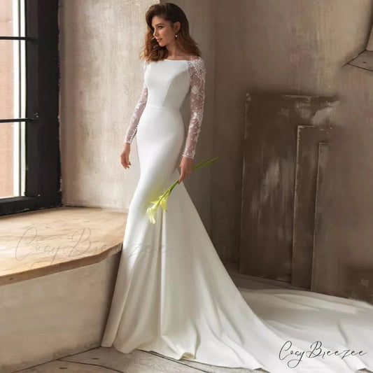 Extended Sleeve U-Neck Mermaid Bridal Dress weddingdress-250223