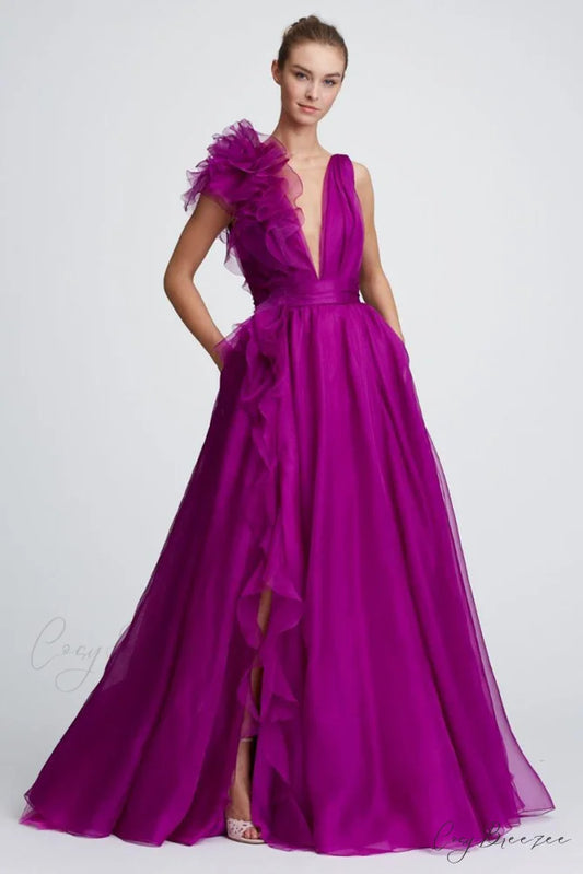 Extravagance Purple Graceful Ruffled Evening Dress Purple / 2
