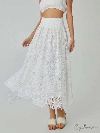 Eyelet Rosebud Graceful Pattern Maxi Skirt