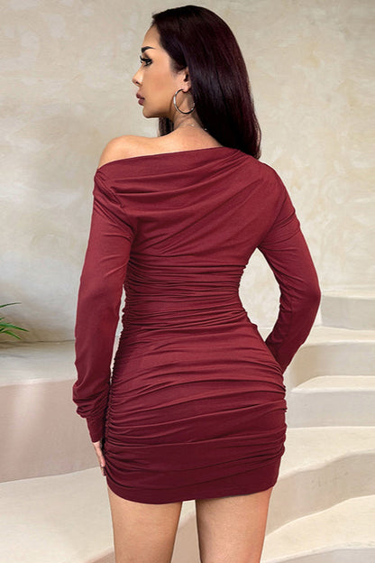 Asymmetrical Ruched Off-Shoulder Bodycon Party Dress