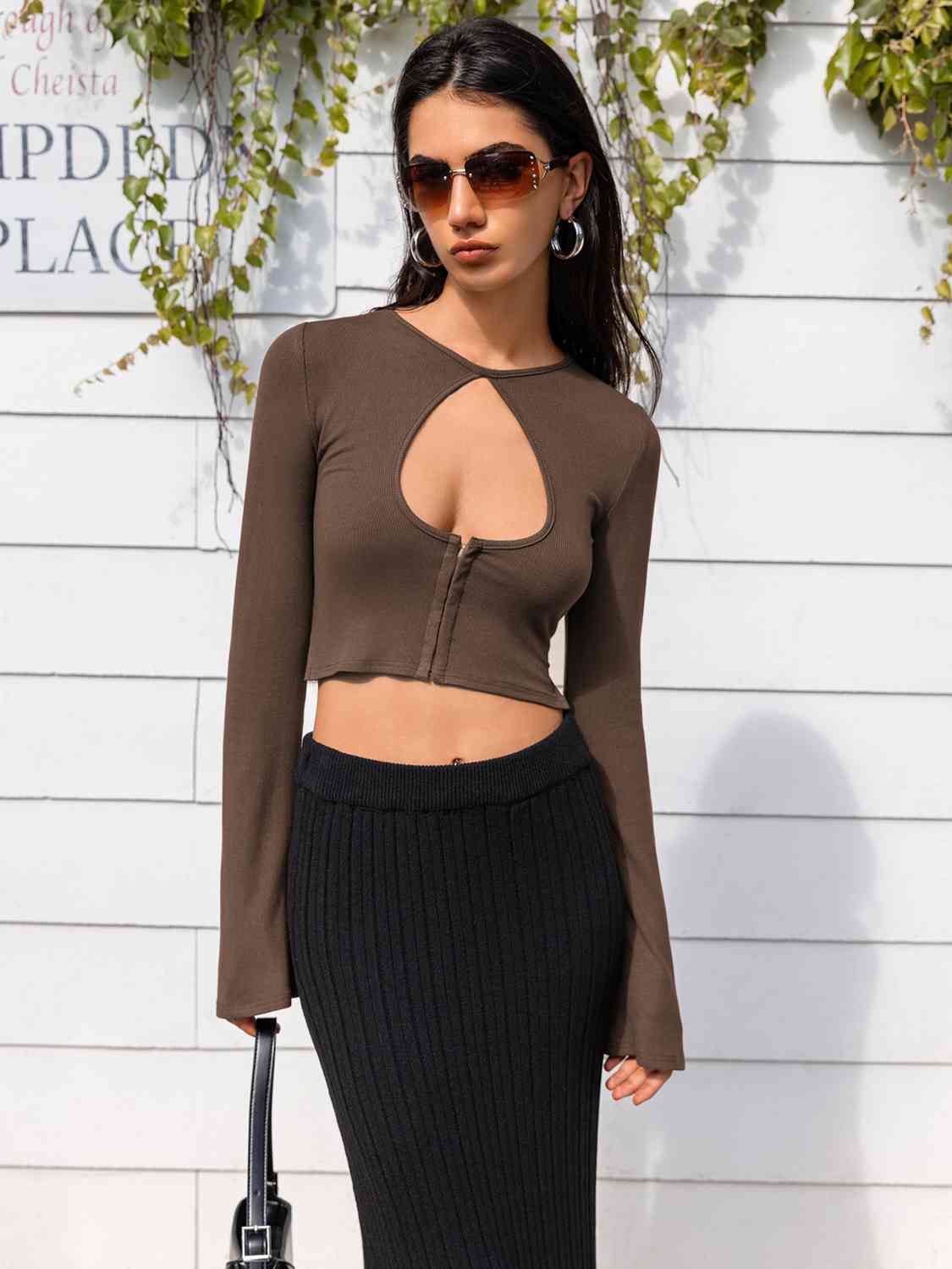 Cutout Top Crop Zip with Up One Sleeve