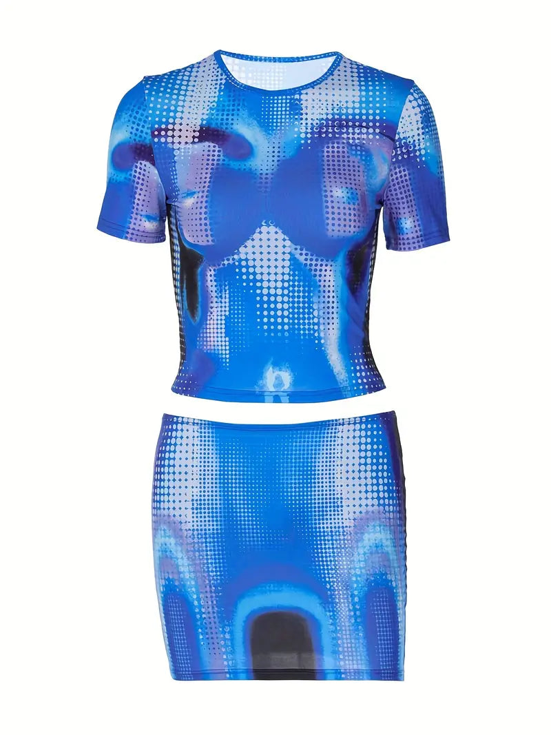 Bold Blue Pixelated Two-Piece Set - Digital Diva