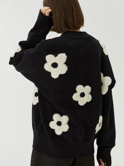 Jacquard Knit V-Neck Cardigan
