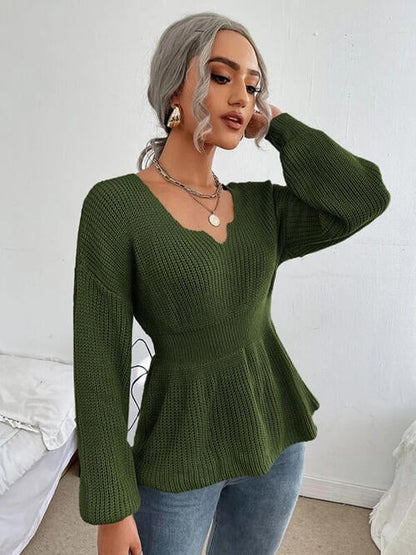 Shoulder Arm Knit Notched Dropped Top with Long Detail