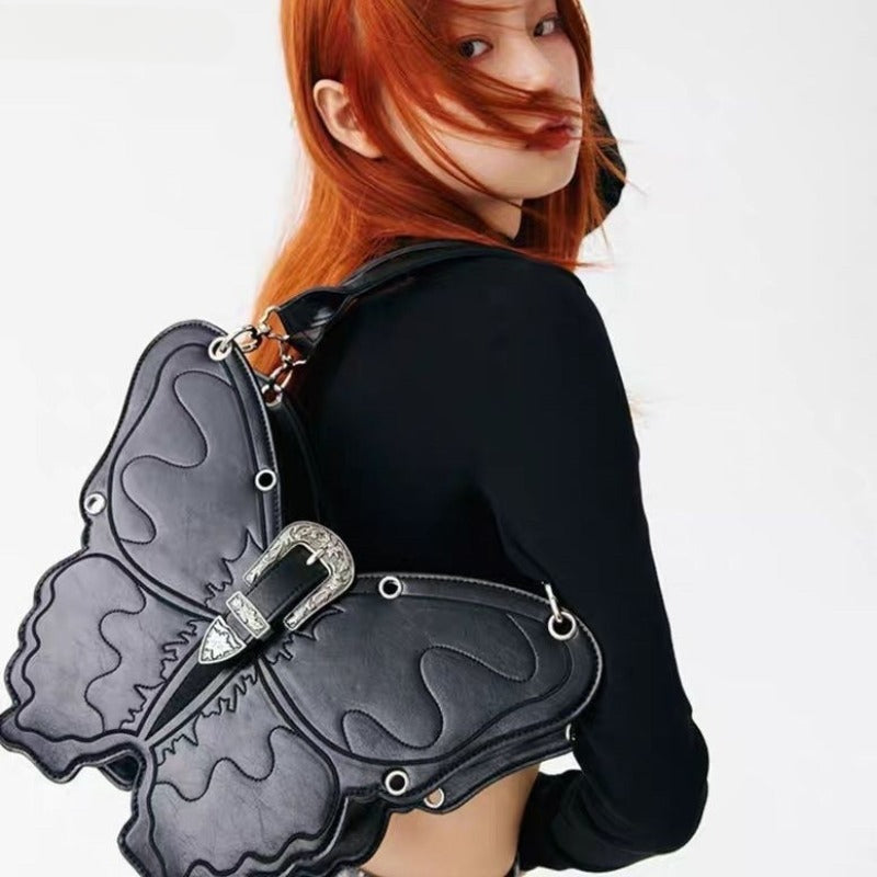 Y2K Punk Butterfly PU Leather Gothic Versatile Large Capacity Trend Bag